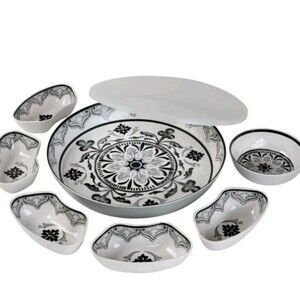 7 Piece Melamine Lazy Susan With Cover Divided Serving Dishes Grey new 2026